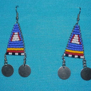 Bonitos pendientes masai africanos azules, Pendientes de mujer masai, Pendientes con cuentas, Pendientes hechos a mano, Kenia