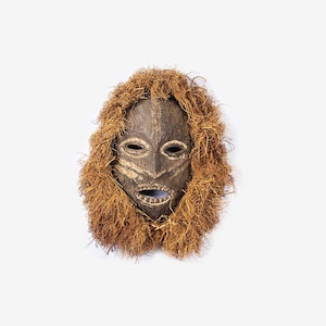 African Wooden Songola Mask Wood Antique Vintage African Wall Hanging Ceremonial Decor Brown
