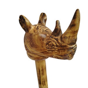 On Sale: Regal African Rhino staff (Carved Wood) Cane hiking stick Status Stick Earthy