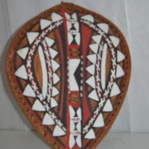 On sale African Traditional native Maasai Shield Handpainted Leather Handmade Africa Wall Decoration Ornamental Red Brown Gift