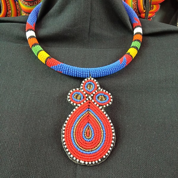 On SALE African Blue Beaded Multicolored Necklace| Maasai Choker | Stylish | Gift Her | Masai Mara