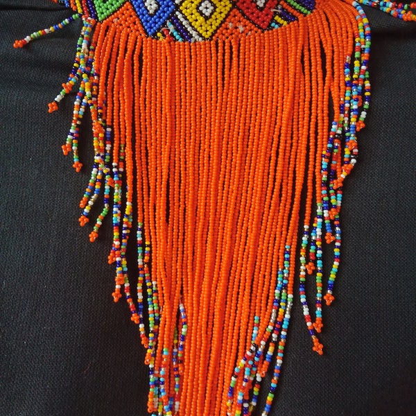 On SALE African Orange Zulu Multicolored Waterfall Necklace| Zulu Necklace | Stylish | Gift Her | Masai Mara