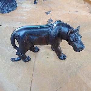 Ebony Wood African Lion | Lioness | Carving Sculpture | Simba | Wooden Antique Vintage African Table Top Ceremonial Black Brown
