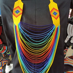 On SALE African Yellow Zulu Multicolored Waterfall Necklace| Zulu Necklace | Stylish | Gift Her | Masai Mara
