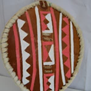 On sale African Traditional native Maasai Shield Handpainted Leather Handmade Africa Wall Decoration Ornamental Red Brown Gift