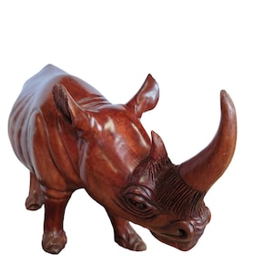 Museum-Quality Black Rhino Carving Wooden Rhinocerous (African Wildlife Art) GD35