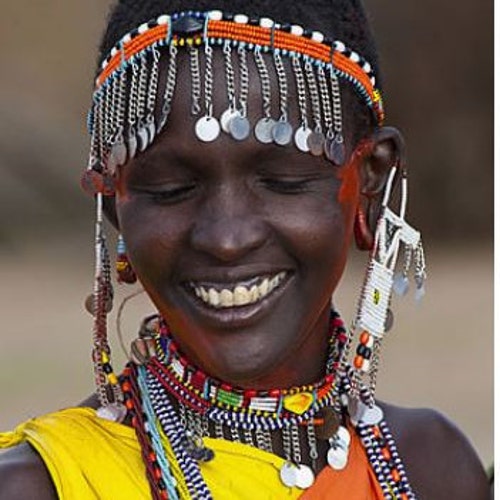 マサイ族のネックレス マサイビーズファンネックレス マサイ族 アフリカ 子安貝 25.5.9