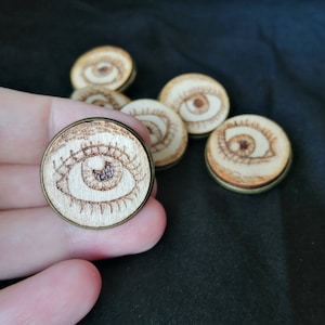 Realistic Human Eye Pyrography Pin Badge