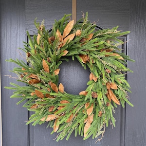 Norfolk Pine Wreath for Christmas, Real Touch Norfolk Cypress Wreath, Large Christmas Wreath for Front Door, Winter Wreath Door Decor, Gift