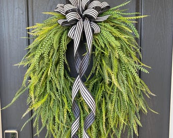 Greenery Wreath for Front Door, Cascading Wreath, Year Round Greenery Wreath for All Seasons, Fern Wreath, Green Door Décor, Gift for Her
