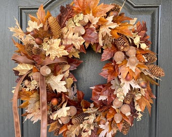 Fall Wreath for Front Door, Autumn Wreath for Front Door, Fall Wreath with Seed Pods, Fall Foliage Wreath, Fall Decor, Farmhouse Fall Wreath