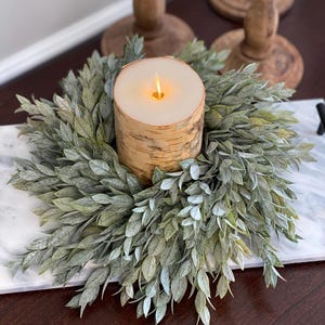 Mini Farmhouse Wreath, Eucalyptus Wreath for Indoor, Small Year Round Wreath for Kitchen, Candle Ring, Centerpiece Wreath, Greenery Wreath