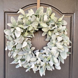 Large Lambs Ear Wreath for Front Door, Traditional Greenery Wreath, Year Round Farmhouse Wreath, All Seasons Wreath, Housewarming Gift