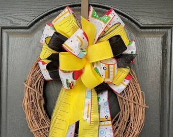 Back to School Decor, Teacher Gift Bow, Bow for Teacher Wreath, School Themed Wreath Decor, Gift Bow, Lantern Bow, Swag Bow, Bow for Wreath