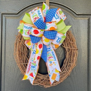 Happy Birthday Bow, Birthday Party Decor, Bow for Birthday Gift, Gift Bow, Birthday Celebration Decor, Bow for Wreath, Mailbox Bow, Swag Bow