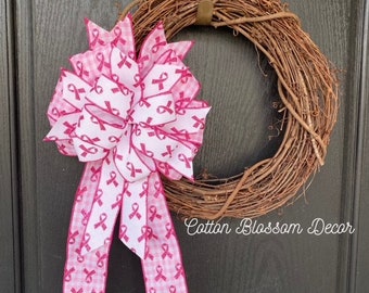 Pink Breast Cancer Bow, Breast Cancer Ribbon, Breast Cancer Awareness Month Bow, Breast Cancer Mailbox Swag Bow, Lantern Bow, Gift Bow