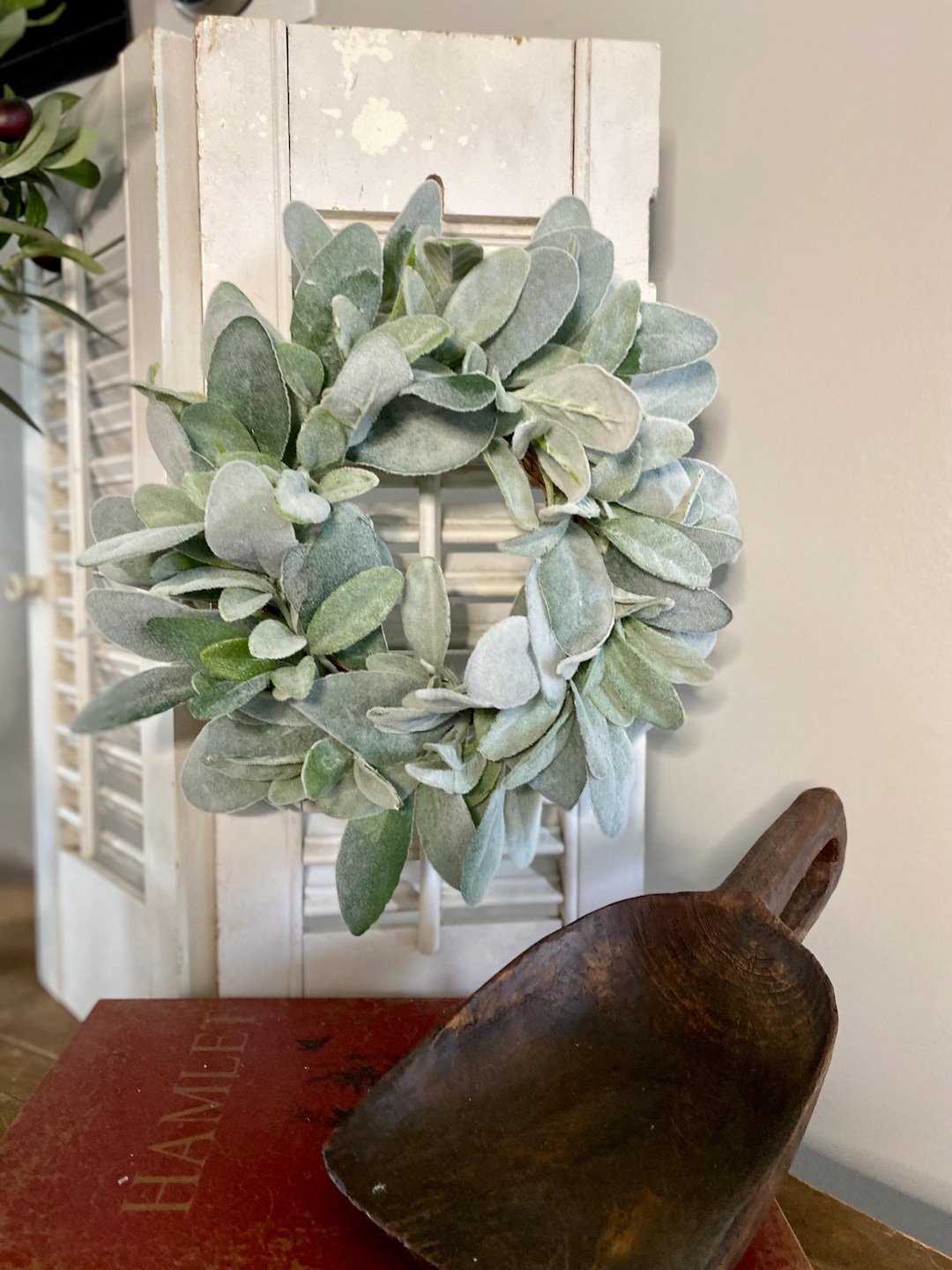 Mini Farmhouse Wreath, Lambs Ear Wreath for Indoor, Small Year Round ...