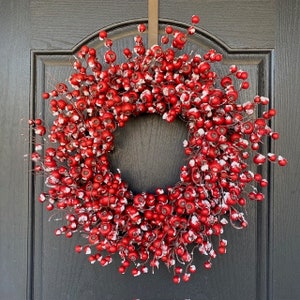 Elegant Christmas Wreath for Front Door, Red Berry Wreath for Winter, Iced Crabapple Winter Berry Wreath, Holiday Wreath with Red Berries
