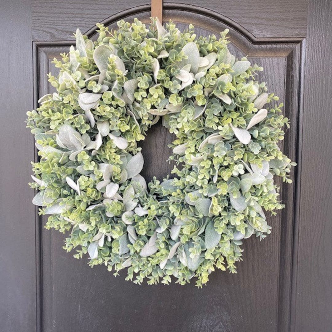 Year Round Greenery Wreath With Lambs Ear Boxwood and Eucalyptus, All ...