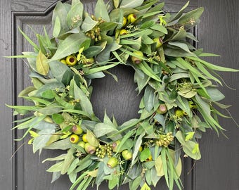 Eucalyptus Wreath for Front Door, Year Round Greenery Wreath, Wreath for All Seasons, Sage Green Door Décor, Housewarming Gift, Gift for Her