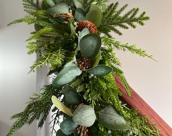 Norfolk Pine and Juniper Christmas Garland, Greenery Garland with Cedar, Eucalyptus Garland for Mantel, Holiday Garland for Table or Stairs