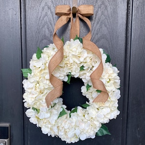 Hydrangea Wreath for Spring and Summer, Classic Year Round Wreath for Front Door, White Hydrangea Summer Wreath, Housewarming Gift for Her