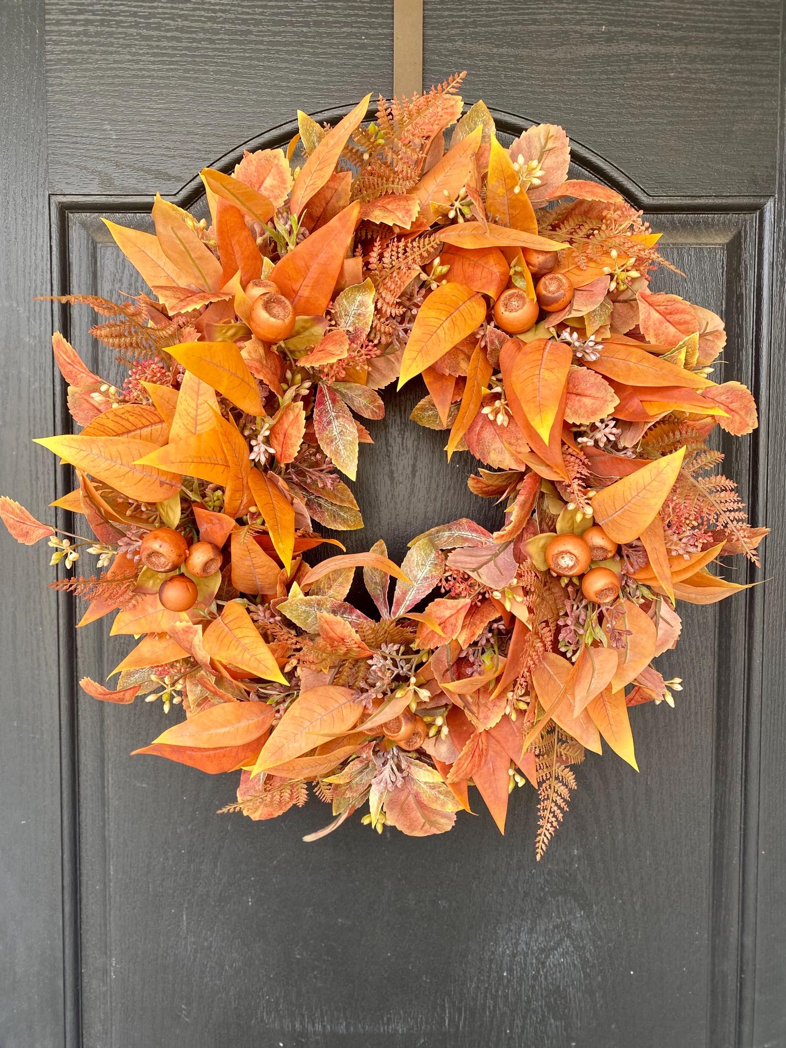 Fall Foliage Wreath for Front Door, Orange Wreath for Fall, Eucalyptus ...
