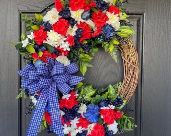 Patriotic Wreath, 4th of July Wreath, Red White and Blue Wreath, Welcome Wreath, Wreath for Front Door, Summer Wreath, Everyday Wreath