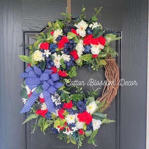 Patriotic Wreath, 4th of July Wreath, Red White and Blue Wreath, Welcome Wreath, Wreath for Front Door, Summer Wreath, Everyday Wreath