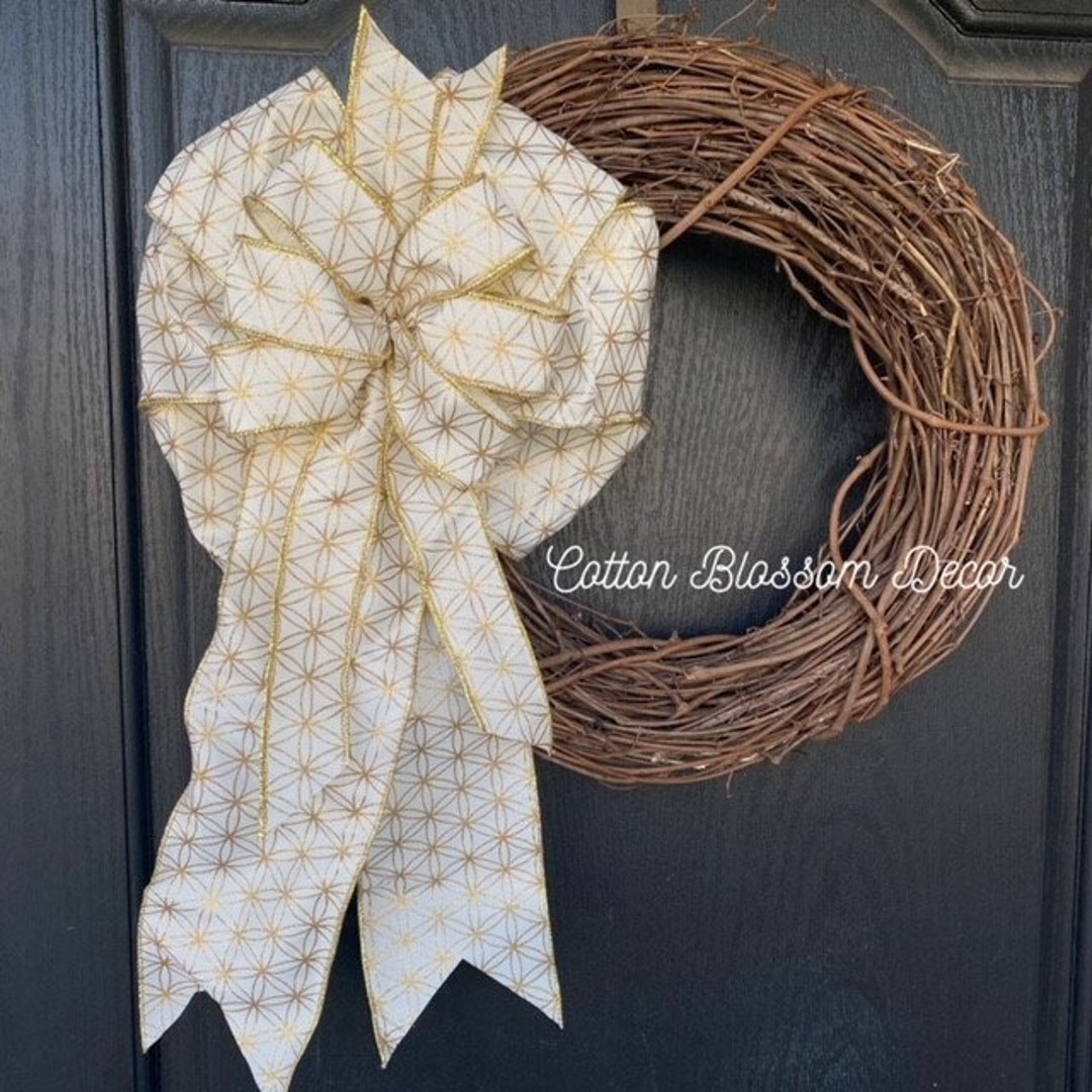 Christmas Bow Topper Tree Topper Bow Gold Dupioni Ribbon Etsy