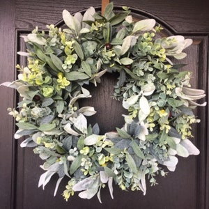 Farmhouse Wreath, Lambs Ear Wreath, Boxwood Wreath, Olive Branch Wreath, Farmhouse Door Decor, Year Round Wreath, Farmhouse Style Wreath