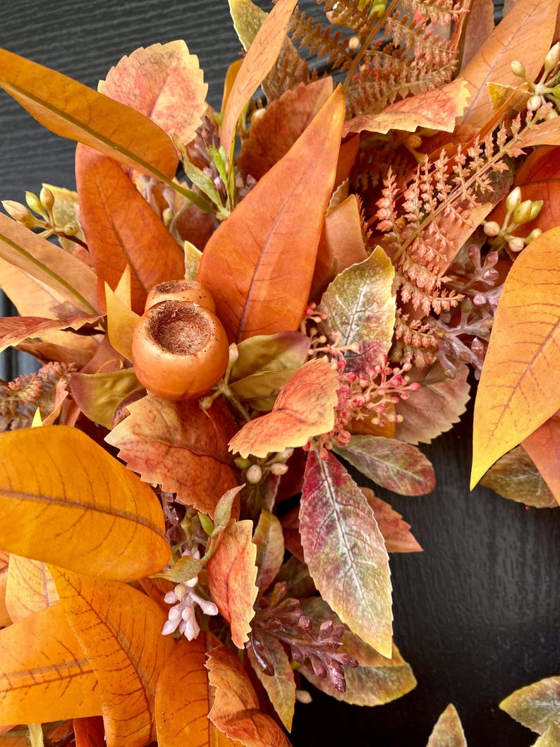 Fall Foliage Wreath for Front Door, Orange Wreath for Fall, Eucalyptus ...