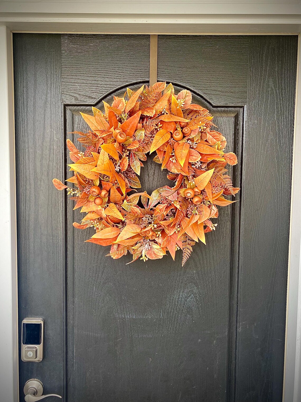 Fall Foliage Wreath for Front Door, Orange Wreath for Fall, Eucalyptus ...
