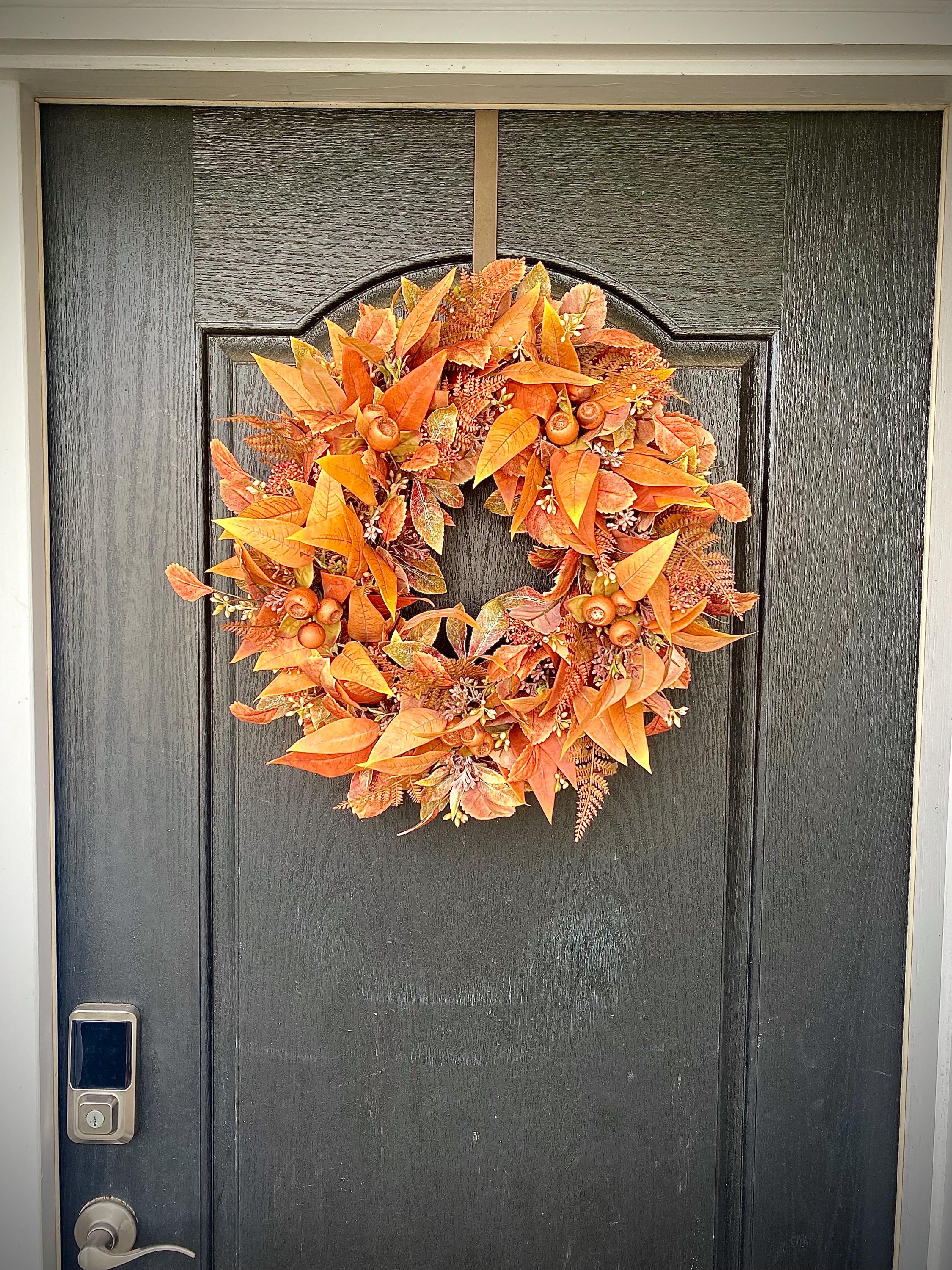 Fall Foliage Wreath for Front Door, Orange Wreath for Fall, Eucalyptus ...