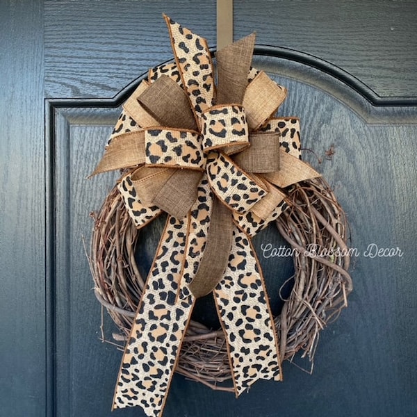 Leopard Bow, Leopard Print Ribbon, Wreath Bow, Bow for Wreath, Floral Bow, Lantern Bow, Bow, Swag Bow, Farmhouse Bow, Leopard Print Bow