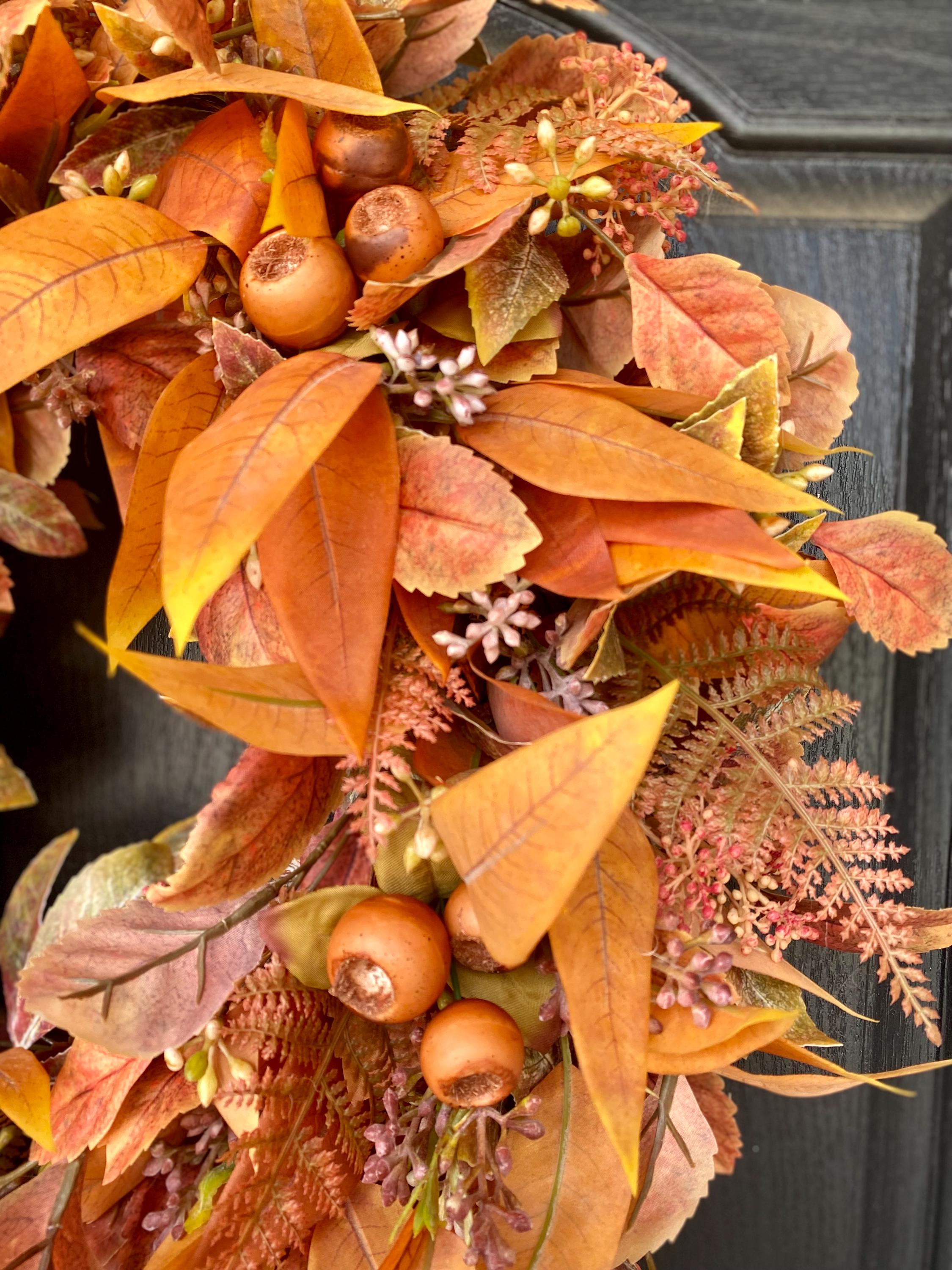 Fall Foliage Wreath for Front Door, Orange Wreath for Fall, Eucalyptus ...