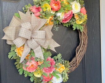 Floral Wreath, Spring Wreath, Wreath with Roses, Front Door Wreath, Front Door Decor, Rose Wreath, Summer Wreath, Wreath with Flowers