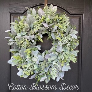 Year Round Greenery Wreath for Front Door, Eucalyptus Wreath with Lambs Ear, All Seasons Greenery Welcome Wreath, Housewarming Gift for Her