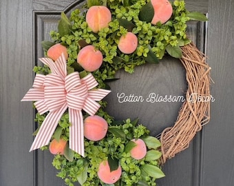 Wreath with Peaches, Everyday wreath, Year Round Wreath, Peach Decor, Large wreath for front door, Door Wreath, Spring Wreath, Summer Wreath