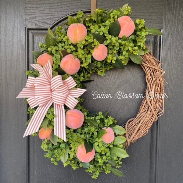 Wreath with Peaches, Everyday wreath, Year Round Wreath, Peach Decor, Large wreath for front door, Door Wreath, Spring Wreath, Summer Wreath