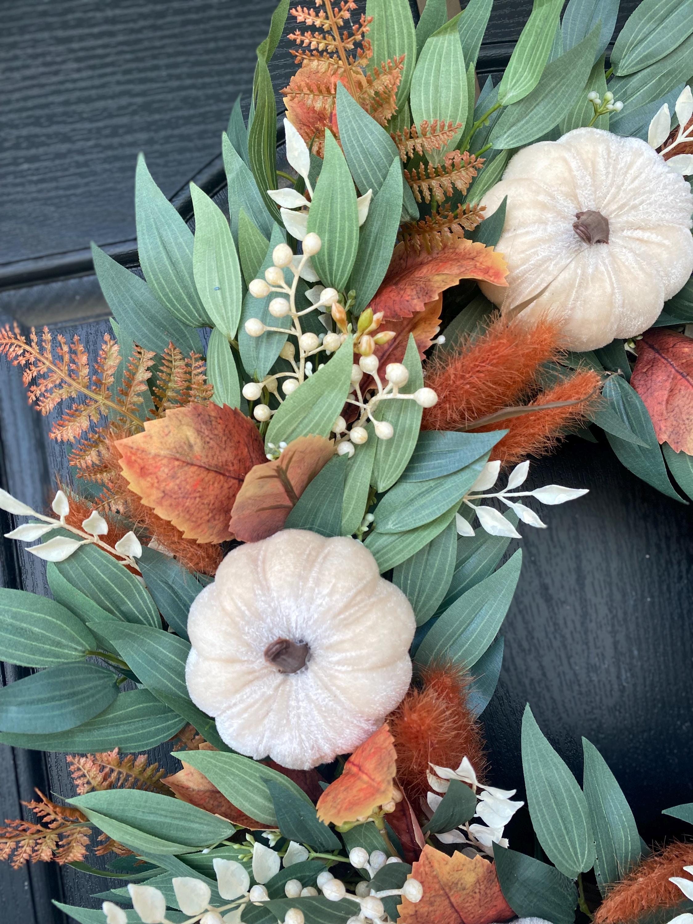 Eucalyptus Fall Wreath for Front Door, Autumn Wreath With Wheat and ...
