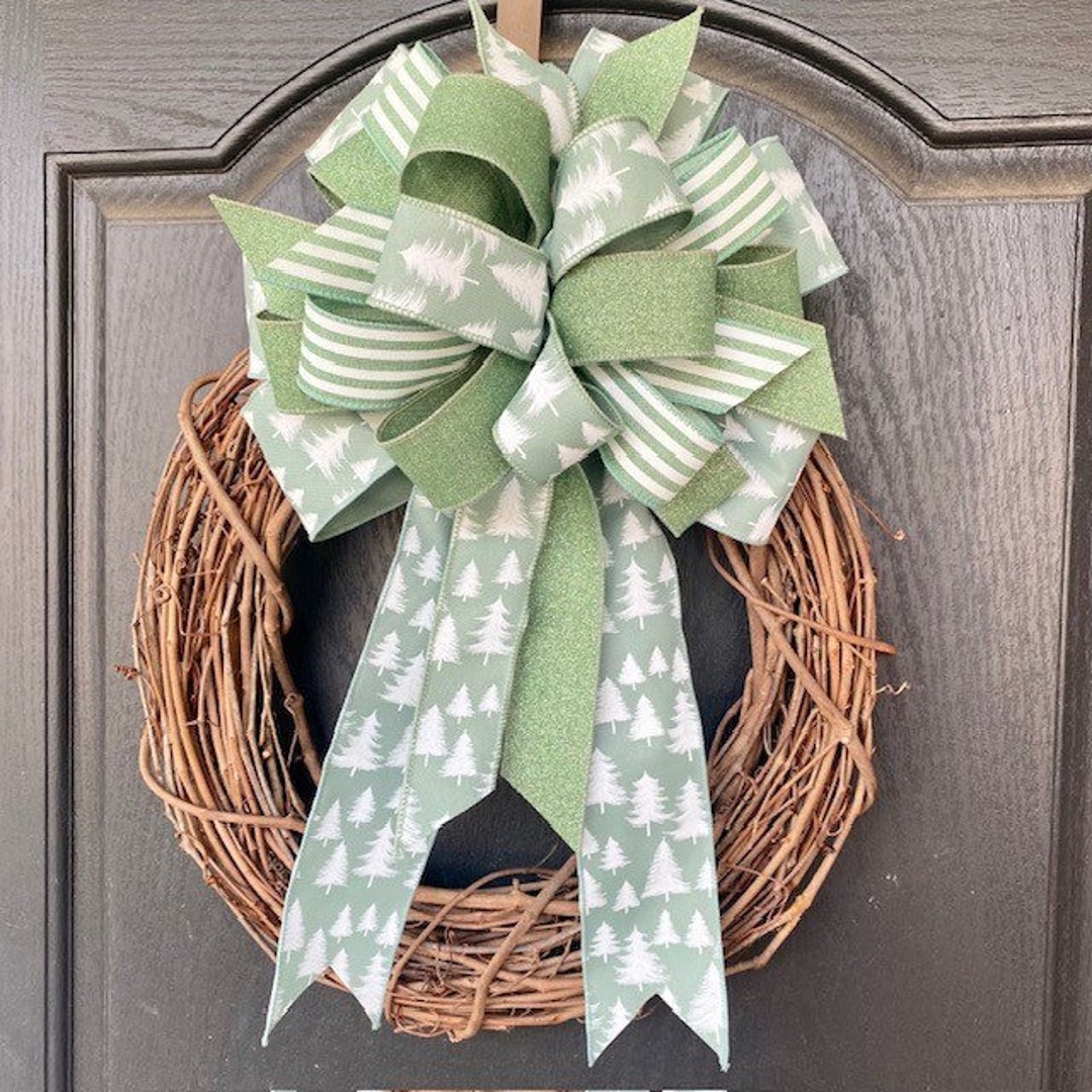 Sage Green Christmas Tree Bow, Large Christmas Tree Topper Bow, Holiday Wreath Bow, Bow for