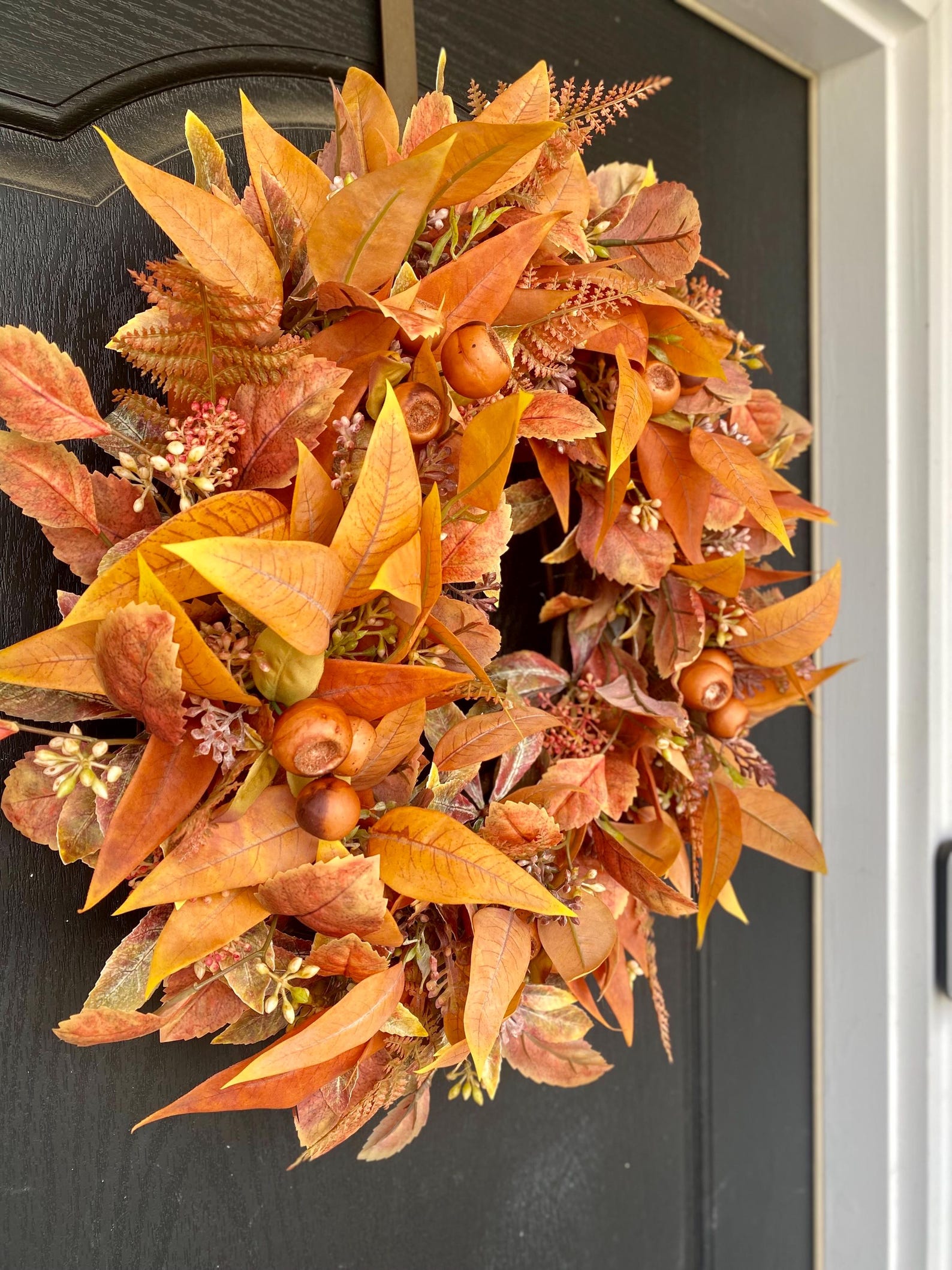 Fall Foliage Wreath for Front Door, Orange Wreath for Fall, Eucalyptus ...