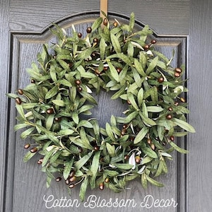 Olive Branch Wreath for Front Door, Year Round Greenery Wreath, Everyday Farmhouse Wreath, All Seasons Welcome Wreath, Housewarming Gift