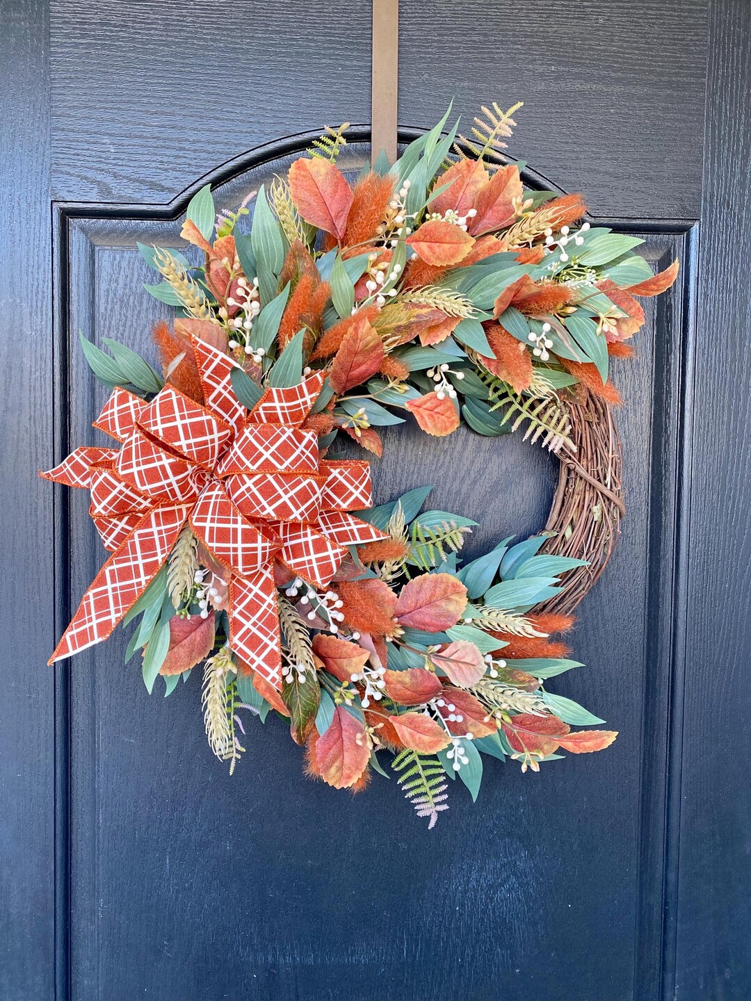 Eucalyptus Fall Wreath for Front Door, Autumn Wreath With Wheat and ...