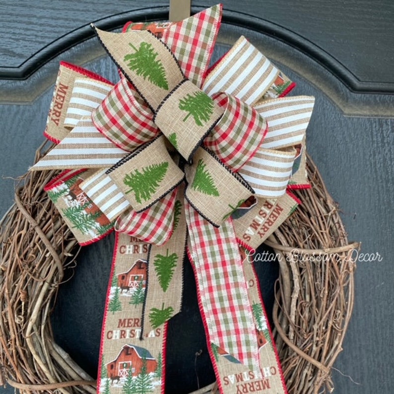 Christmas Bow Farmhouse Bow Christmas Decor Christmas Tree Etsy