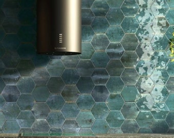 Full Tile Sample: Izmir Gloss Blue Hexagon Handmade Style Wall Tiles