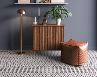 Full Tile Sample: Agraba Star Black White Anti Slip Moroccan Patterned Porcelain Wall & Floor Tiles