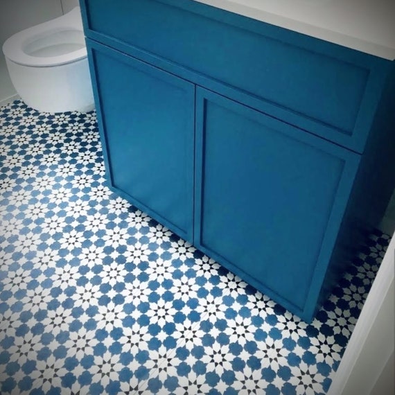 Madir Blue Anti Slip Moroccan Patterned, Blue Moroccan Floor Tiles Uk