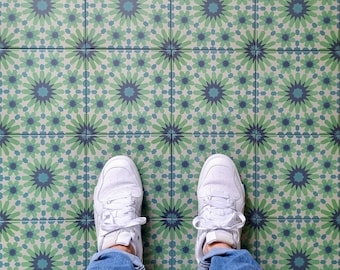 Full Tile Sample: Fizaan Sahara Green Moroccan Patterned Wall & Floor Tiles 20 x 20cm